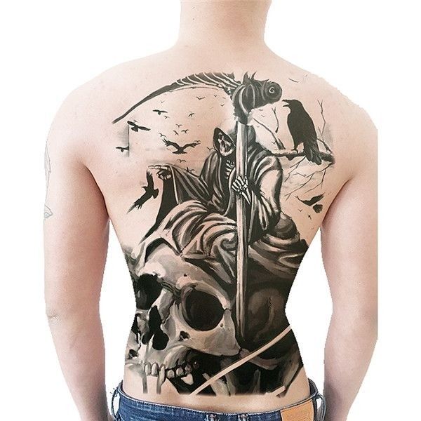 Full Back Piece with Skull and Clock