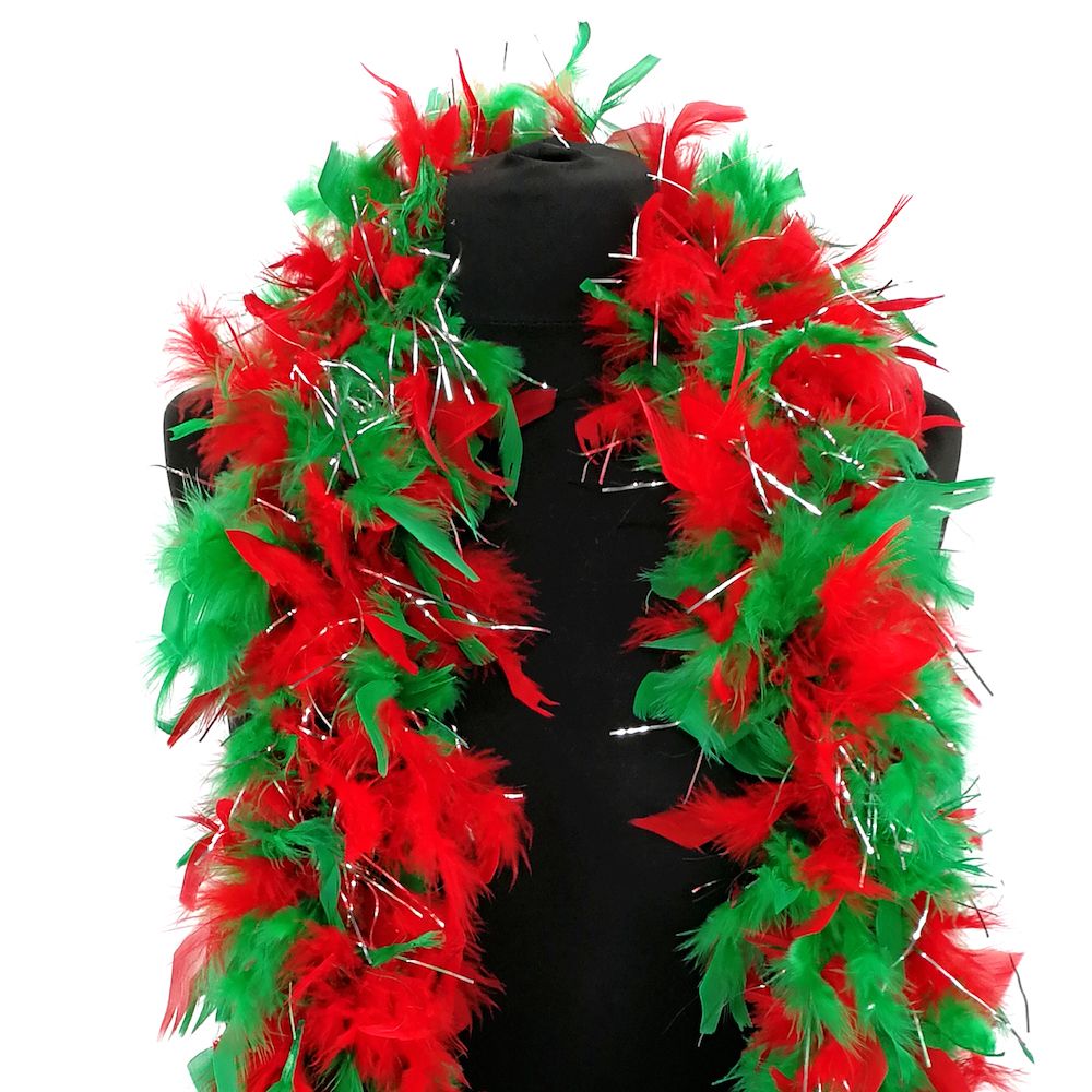 SUPER Sized Featherless Boa - Christmas (Green and Red)