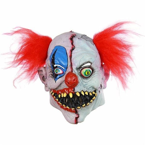 Two Faced Evil Clown Head Mask Halloween Fancy Dress Costume