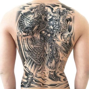 Samurai Warrior and Dragon Full Back Temporary Tattoo Body Art Transfer No. 13