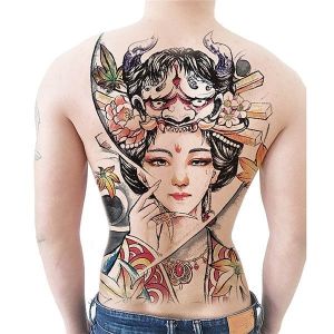 Water Colour Geisha Full Back Temporary Tattoo Body Art Transfer No. 18