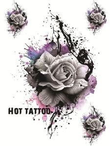 Watercolour Splash Rose Medium Temporary Tattoo Body Art Transfer No. 21