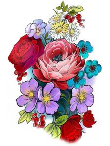 Vibrant Flower Bouquet Medium Temporary Tattoo Body Art Transfer 