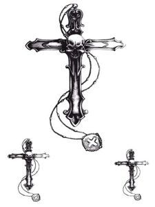 Cross & Skull Rosary Bead Medium Temporary Tattoo Body Art Transfer No. 75
