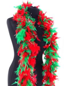 Luxury Xmas Red & Green Feather Boa with Glitter - 80g -180cm