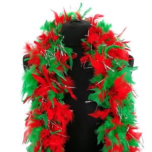 Luxury Xmas Red & Green Feather Boa with Glitter - 80g -180cm
