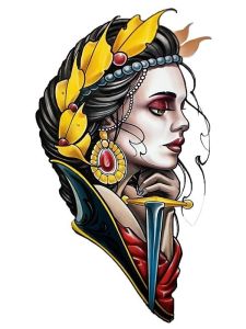 Native Warrior Princess with Dagger Medium Temporary Tattoo Body Art Transfer No. 84