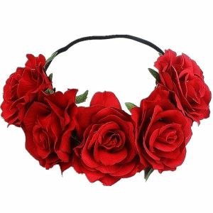 Beautiful Ruby Red Garland Flower Headband 