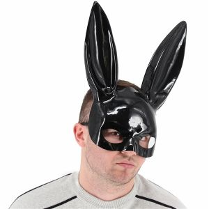 Shiny Black Bunny Girl Masquerade Mask with Bunny Ears