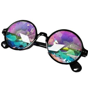 Black Framed Dizzy Eye Kaleidoscope EDM Fun Party Happy Glasses