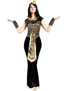 Black & Gold Egyptian Queen Fancy Dress Costume - One Size
