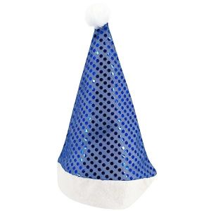 Blue Sequin Santa Christmas Hat 