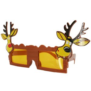 Cheeky Reindeer On Wood Frame With Square Lenses Christmas Glasses