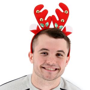 Classic Red Reindeer Antlers with Bells Headband