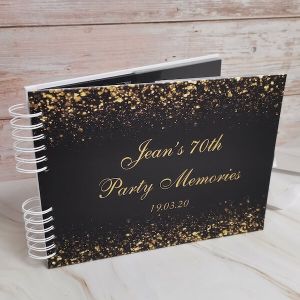 CUSTOM Black & Gold Glitter Ombre Guestbook with Different Page Style Options