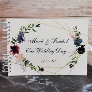 CUSTOM Watercolour Flowers and Gold Frame Guestbook with Different Page Options