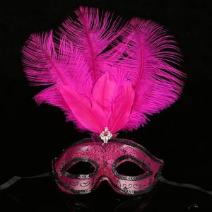 Ultimate Feathered Burlesque Masquerade Mask in Hot Pink  
