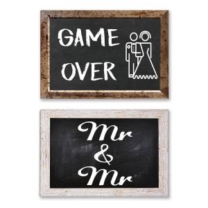 Double-sided Rustic Wedding 'Game Over' and 'Mr & Mr' Photo Booth Prop Boards