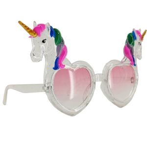 Pink & Clear with Sparkle Dust, Double Unicorn Heart Sunglasses