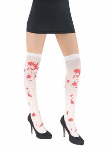 Adult Halloween Stockings - White with Red Blood Splatters