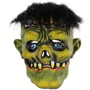 Halloween Evil Green Monster with Black Hair Mask 