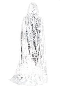 Long Adult Shiny Silver Hooded Cape Cloak Costume