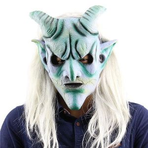 Halloween Blue Evil Horned Demon Devil Mask 