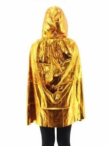 Short Adult Shiny Gold Hooded Cape Cloak Costume
