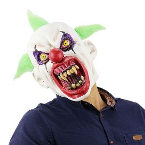 Sinister Clown Mask with Green Hair Halloween Fancy Dress Costume 