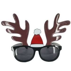 Fun Reindeer Antlers With Small Santa Hat Christmas Sunglasses