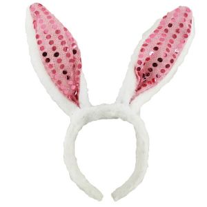 Furry Sequin Easter Bunny Ears Headband – Pink
