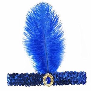 Gatsby Sequin Feathered Headband in Dark Blue 