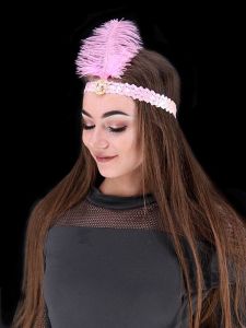 Gatsby Sequin Feathered Headband in Light Pink 