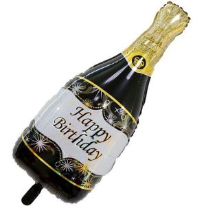 Giant Black and Gold ‘Happy Birthday’ Bottle Balloon