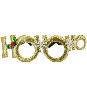 Glitzy Gold Ho Ho Ho With Snowflakes & Holly Christmas Glasses