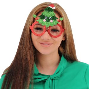 Glitzy Hugging Christmas Tree With Rosy Cheeks Christmas Glasses
