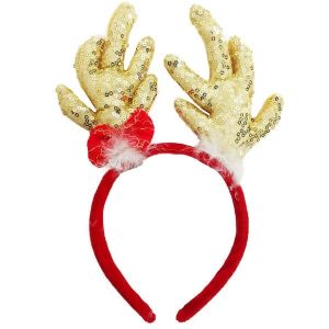 Gold Glitzy Sequin Reindeer Antlers Headband 