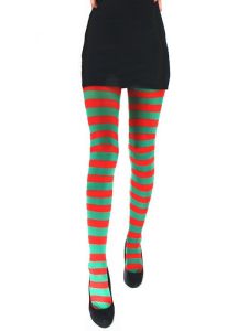 Adult Tights - Green & Red Striped 