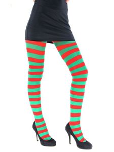 Adult Tights - Green & Red Striped 