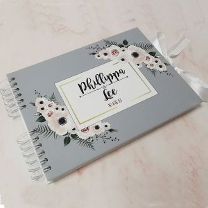 CUSTOM Grey With Pink & Green Floral Frame Guestbook with Different Page Options