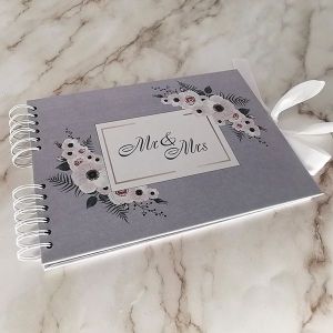 Good Size, Grey Floral Frame ‘Mr & Mrs’ Guestbook With Plain Pages