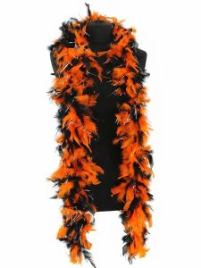 Luxury Halloween Orange & Black Feather Boa – 80g -180cm