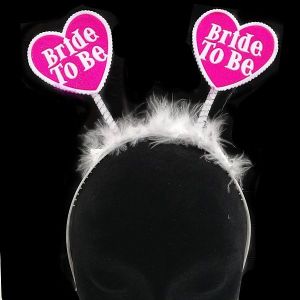 Heart ‘Bride to be’ White and Pink Feather Headband