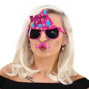 Birthday Girl Pink Party Hat With Moustache Attachment Birthday Glasses