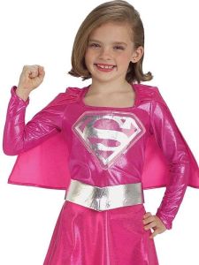 Rubies Kids Pink Metallic Supergirl Fancy Dress Costume Size M 5-6 Years