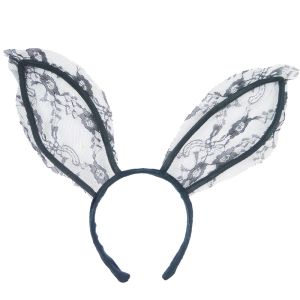 Lace Bunny Ear Black Headband