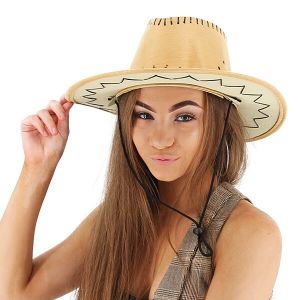 Light Tan Suede Effect Western Cowboy Cowgirl Hat