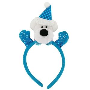 Blue Polar Bear Christmas Headband With Mittens 