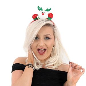 Red Reindeer Christmas Headband With Mittens 