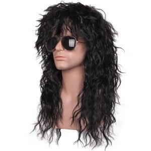 Long Black Curly Wavy 70s 80s Rock Star Costume Wig